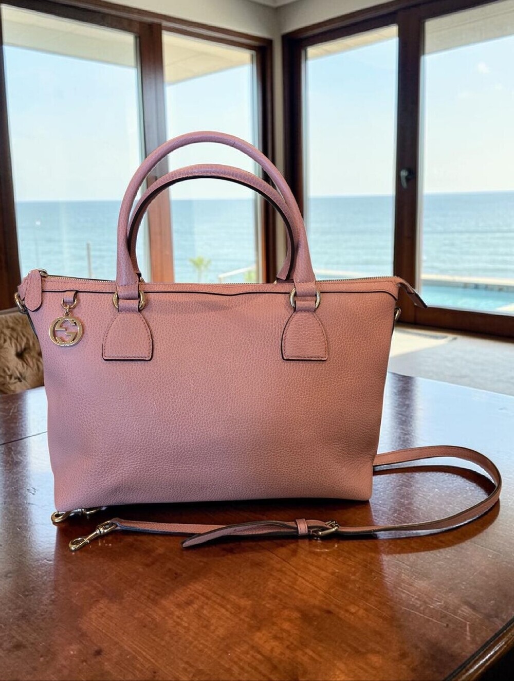 Gucci Pink CALF LEATHER GG Satchel/Tote 2 Way Including Limited Ed LINEN TOTE - Picture 1 of 16